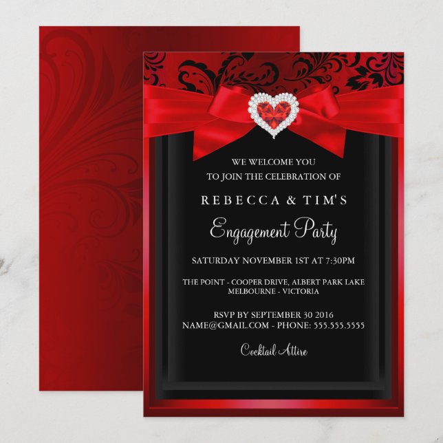 Elegant Romantic Heart Engagement Party Invitation (Front/Back)