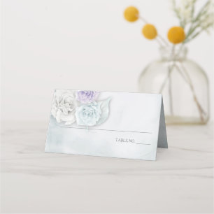 Elegant Romantic Ice white - Blue and Lilac Roses Place Card