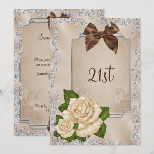 Elegant Romantic Ivory Roses & Bows 21st Invitation