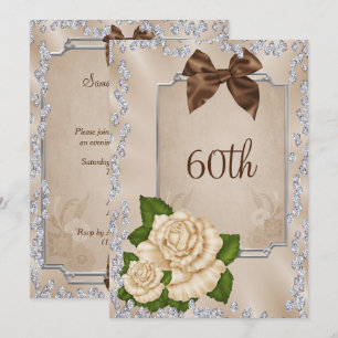 Elegant Romantic Ivory Roses & Bows 60th Invitation