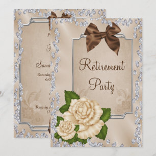 Elegant Romantic Ivory Roses & Bows Retirement Invitation