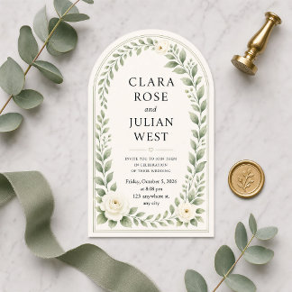 Elegant Romantic Ivory Sage Arch Wedding Acrylic Invitations