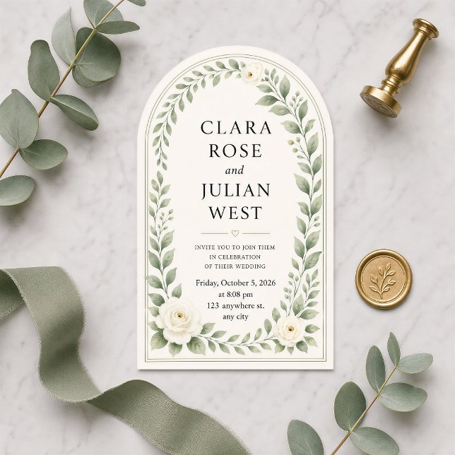 Elegant Romantic Ivory Sage Arch Wedding Acrylic Invitations (Creator Uploaded)