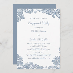 Elegant Romantic Lace Engagement Party Dusty Blue Invitation