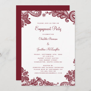 Elegant Romantic Lace Engagement Party Red White Invitation