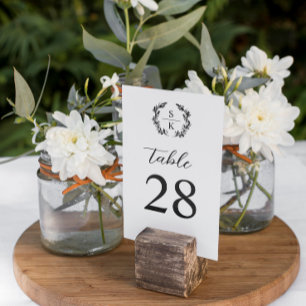 Elegant Romantic Laurel Monogram Wedding Table Number