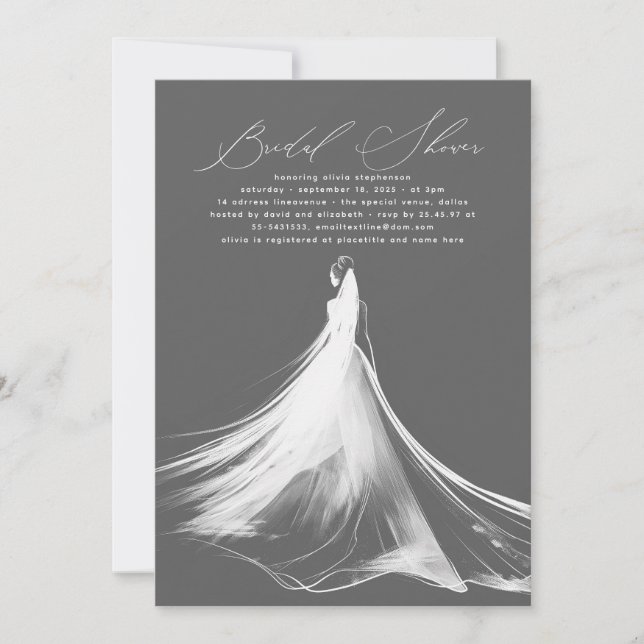 Elegant Romantic Minimalist Grey Bridal Shower Invitation (Front)
