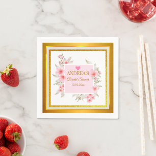 Elegant Romantic Modern Pink Floral Bridal Shower Napkin