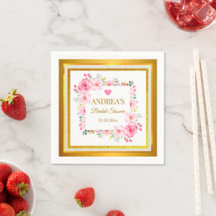 Elegant Romantic Modern Pink Floral Bridal Shower Napkin