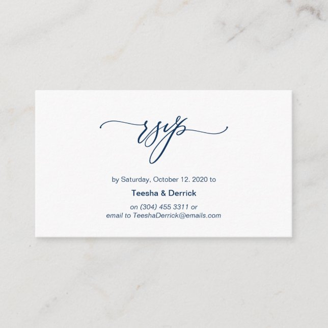 Elegant Romantic, Navy Blue Font, Wedding RSVP Enclosure Card (Front)
