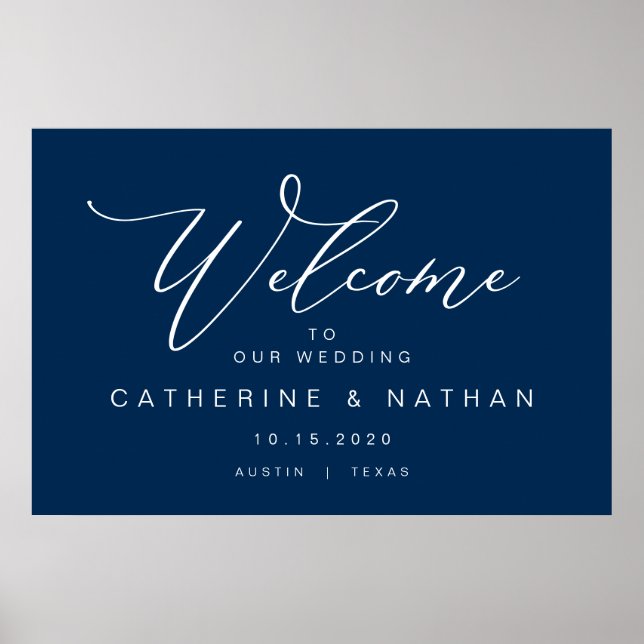 Elegant Romantic, Navy Blue font, Wedding Welcome Poster (Front)