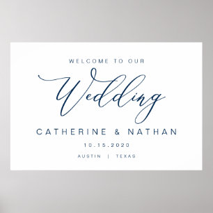Elegant Romantic, Navy Blue font, Wedding Welcome Poster