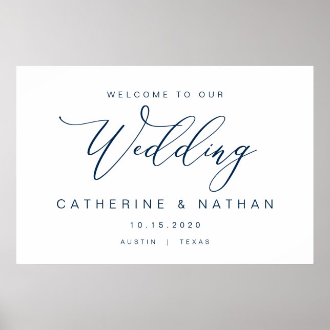 Elegant Romantic, Navy Blue font, Wedding Welcome Poster (Front)