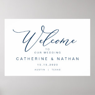 Elegant Romantic, Navy Blue font, Wedding Welcome Poster