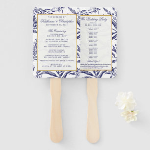 Elegant Romantic Navy Blue Gold Botanical Wedding Hand Fan