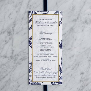 Elegant Romantic Navy Blue Gold Botanical Wedding Programme