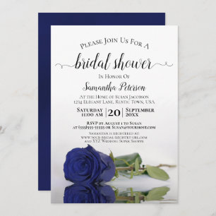 Elegant Romantic Navy Blue Rose Bridal Shower Invitation