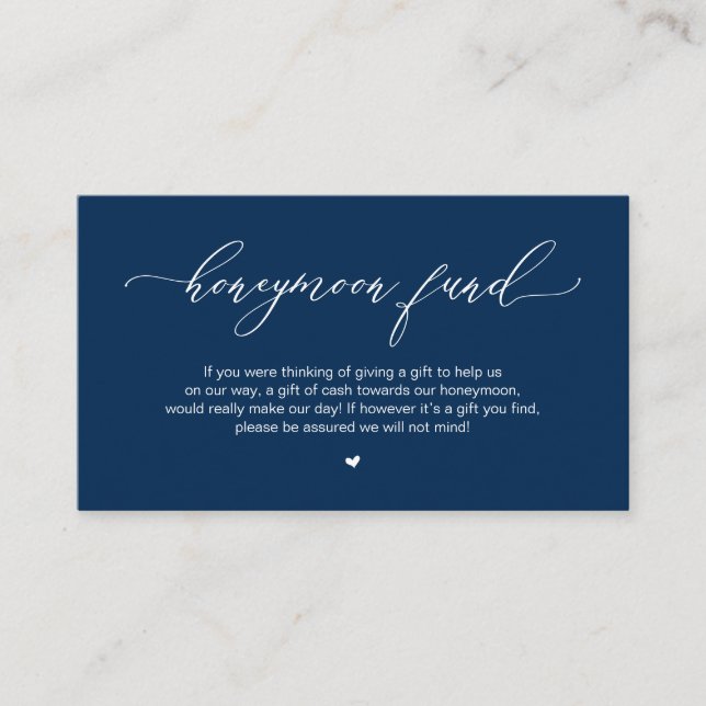 Elegant Romantic, Navy Blue Wedding Honeymoon Fund Enclosure Card (Front)