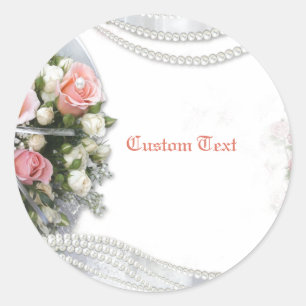 Elegant & Romantic Pearls & Roses Personalise Classic Round Sticker
