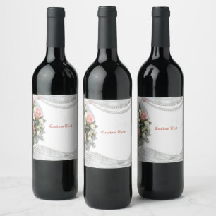 Elegant & Romantic Pearls & Roses Personalise Wine Label