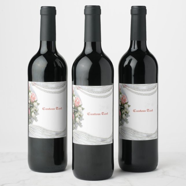 Elegant & Romantic Pearls & Roses Personalise Wine Label (Bottles)