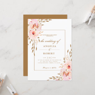 Elegant Romantic Pink Blush Gold Floral Wedding Invitation