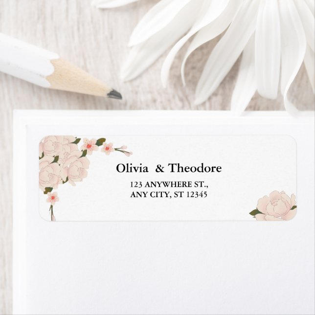 Elegant Romantic Pink Floral Blossom Wedding Label (Insitu)