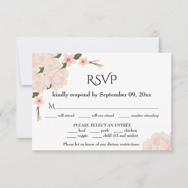 Elegant Romantic Pink Floral Blossom Wedding   RSVP Card (Front)