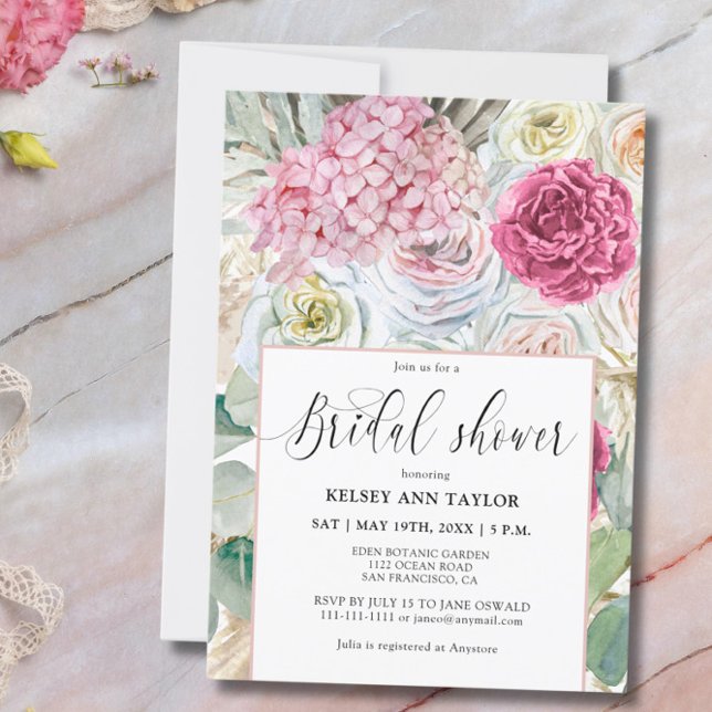 Elegant Romantic Pink Floral Bridal Shower  Invitation (Creator Uploaded)