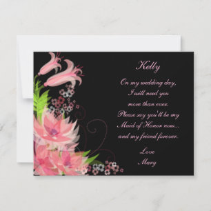 Elegant Romantic Pink Floral Maid Of Honour Card
