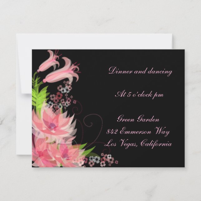 Elegant Romantic Pink Floral Reception Card (Front)