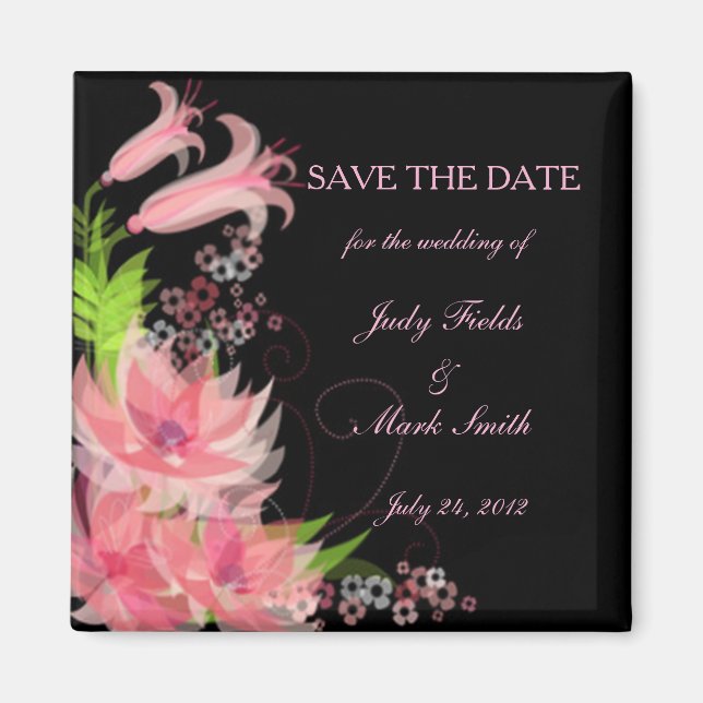 Elegant Romantic Pink Floral Save The Date Magnet (Front)