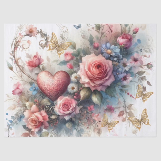 Elegant Romantic Pink Floral Tissue Paper Sheets (Front)