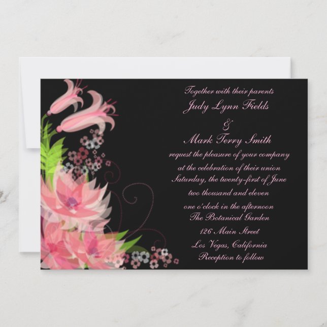 Elegant Romantic Pink Floral Wedding Invitation (Front)