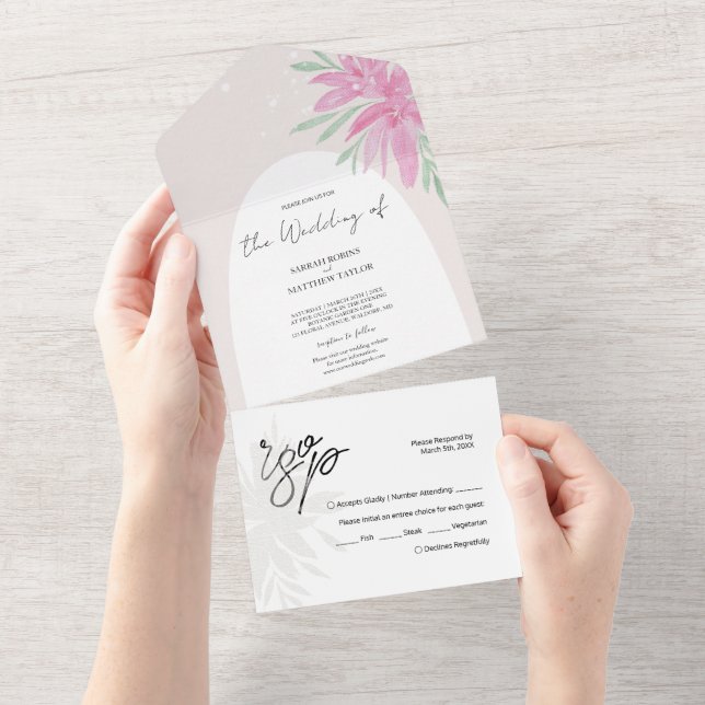 Elegant Romantic Pink Lace Flowers All In One Invitation (Tearaway)