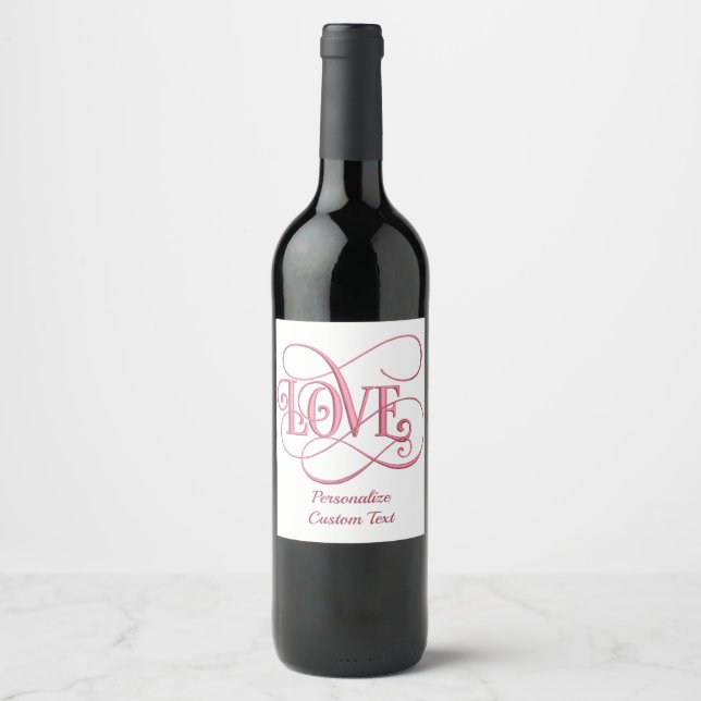 Elegant Romantic Pink Love Wine Champagne Label (Front)