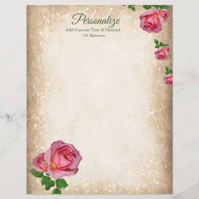 Elegant Romantic Pink Rose Writing Paper (Front)