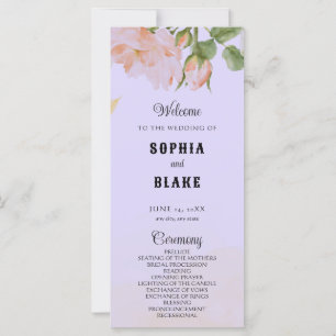 Elegant Romantic Pink Roses Purple Wedding Program