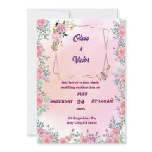 Elegant Romantic Pink Roses Wedding Invitation 