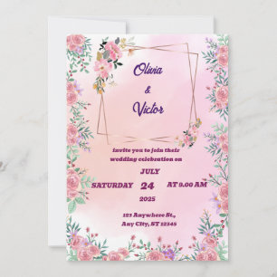 Elegant Romantic Pink Roses Wedding Invitation