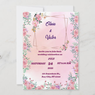 Elegant Romantic Pink Roses Wedding Invitation