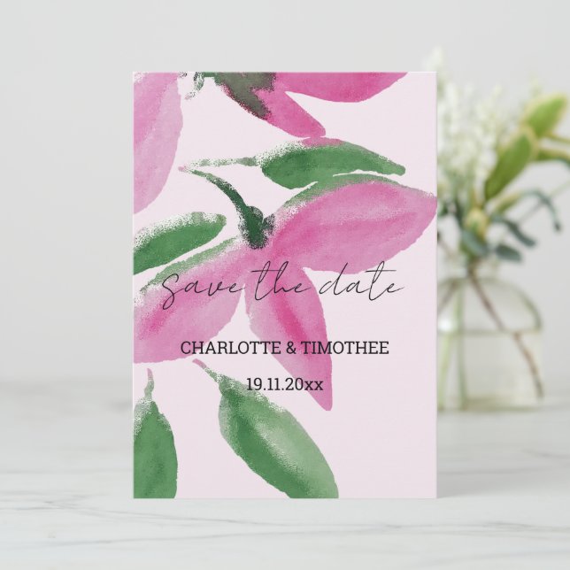 Elegant Romantic Pink Wildflowers Watercolor Art Save The Date (Standing Front)