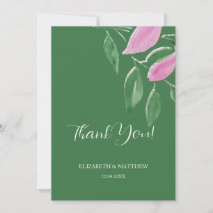Elegant Romantic Pink Wildflowers Watercolor Art Thank You Card