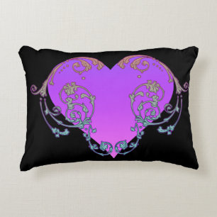 Elegant, Romantic Purple Heart with Flourish Decorative Cushion