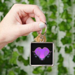 Elegant, Romantic Purple Heart with Flourish  Key Ring