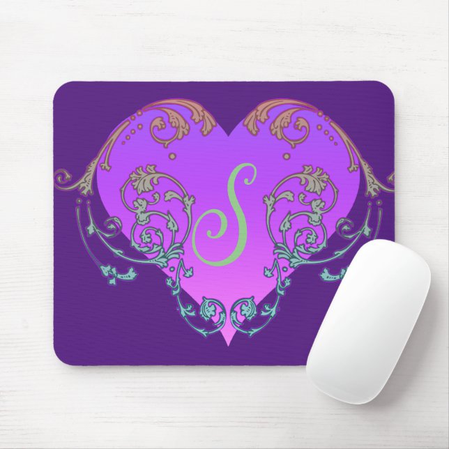 Elegant, Romantic Purple Heart with Flourish  Mouse Mat (With Mouse)