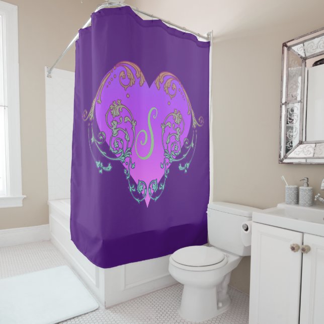 Elegant, Romantic Purple Heart with Flourish Shower Curtain (In Situ)