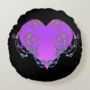 Elegant, Romantic Purple Heart with Flourish Throw Round Cushion