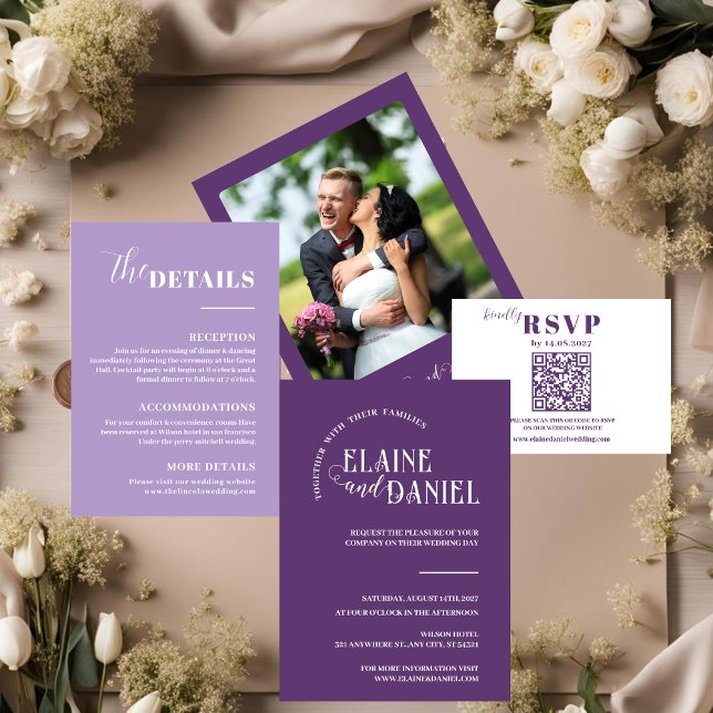 Elegant Romantic Purple with Photo Wedding  Invitation (Creator Uploaded)