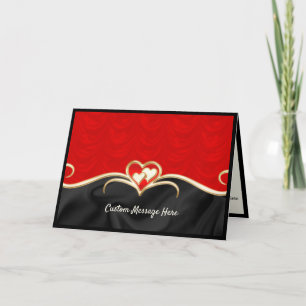 Elegant Romantic Red & Black Gold Heart Card